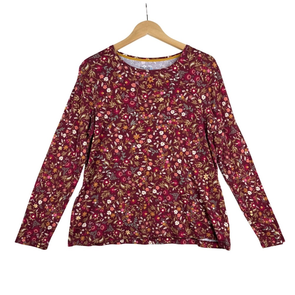 Croft & Barrow Floral Print Long Sleeve Tee size Large Red/Orange